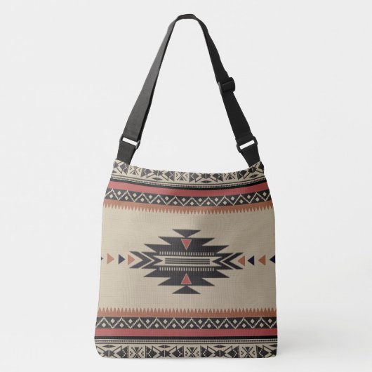 Native Tribal Woven Pattern in Browns, Black, Rust Crossbody Tas (Voorkant)