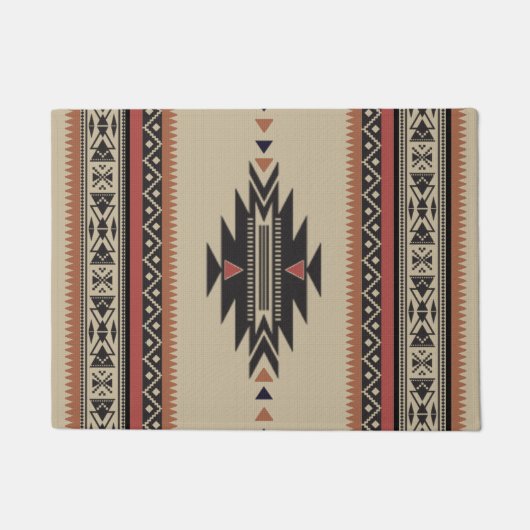 Native Tribal Woven Pattern in Browns, Black, Rust Deurmat (Voorkant)