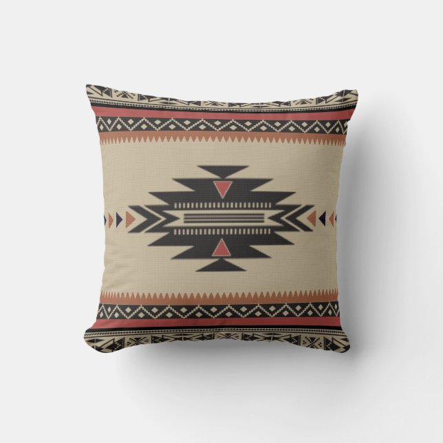 Native Tribal Woven Pattern in Browns, Black, Rust Kussen (Voorkant)