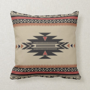 Native Tribal Woven Pattern in Browns, Black, Rust Kussen