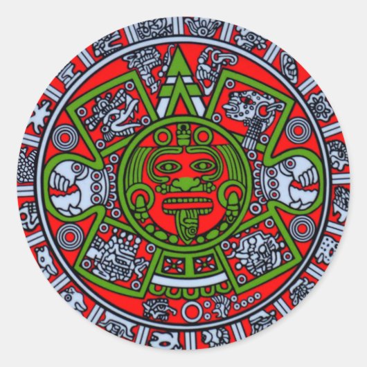 Native Tribe Mexico Aztec Sun Dial Hispanic Latino Ronde Sticker (Voorkant)