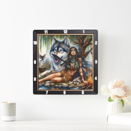 Native Twilight Tale: Gentle Watch Calm Vierkante Klok (Huis)
