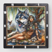 Native Twilight Tale: Gentle Watch Calm Vierkante Klok (Voorkant)