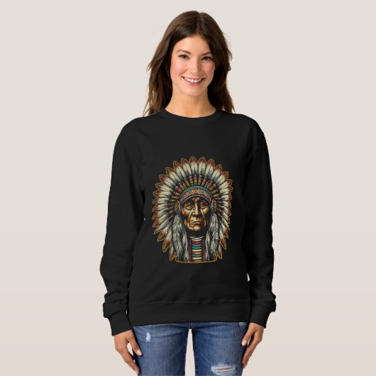 Native US Retro Headdress Native American Mannen W Trui (Voorkant volledig)