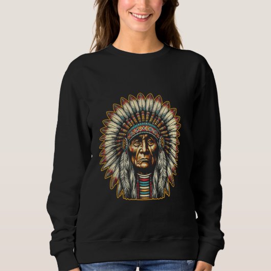 Native US Retro Headdress Native American Mannen W Trui (Voorkant)