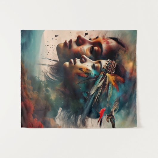 Native Warrior Art Wandkleed (Voorkant (horizontaal))