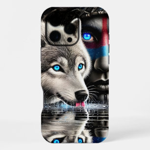 Native Warrior en Wolf Moonlit Reflection iPhone 16 Pro Max Hoesje