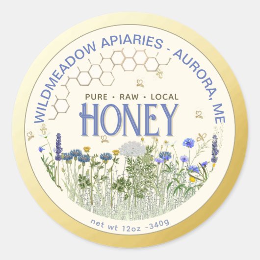Native Wildflower en Bijen Honing Label Gold Borde (Voorkant)