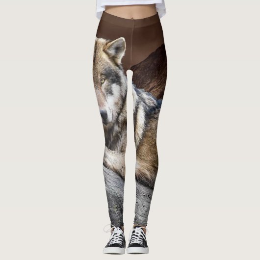 Native Wolf Photo Print Leggings (Voorkant)