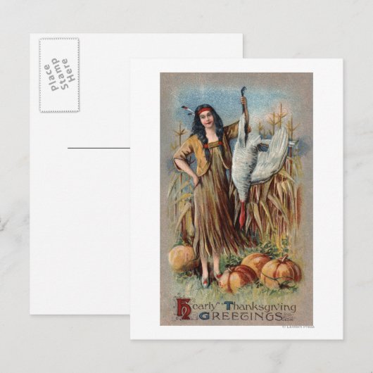 Native Woman Holding Turkije Briefkaart (Voorkant / Achterkant)