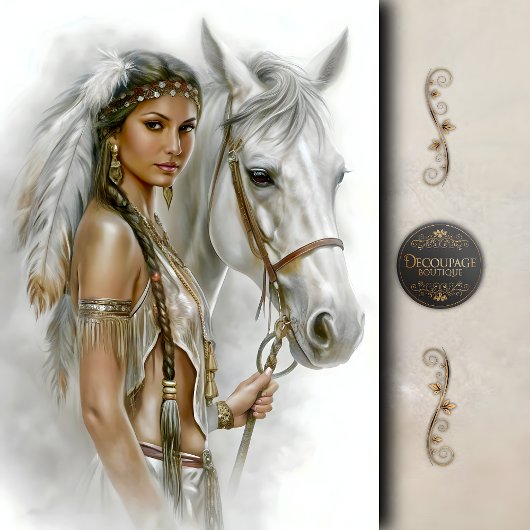 Native Woman & White Horse Decoupage Tissuepapier