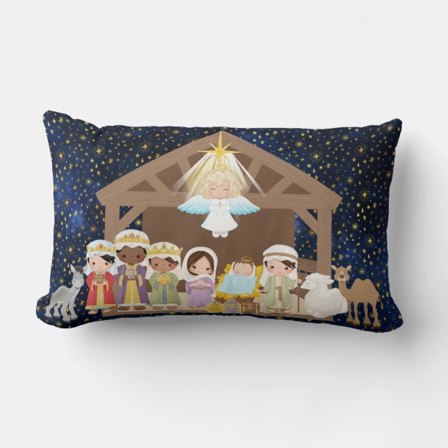 Nativiteit Baby Jesus Three Wise Mannen Stable Pil Kussen (Voorkant)