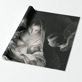 Nativiteit Baby Jesus Virgin Mary Angels Black Whi Cadeaupapier