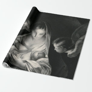 Nativiteit Baby Jesus Virgin Mary Angels Black Whi Cadeaupapier
