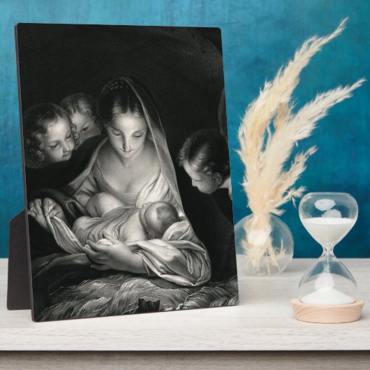Nativiteit Baby Jesus Virgin Mary Angels Black Whi Fotoplaat (Zijkant)