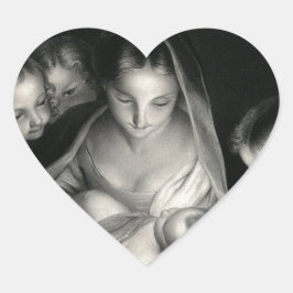 Nativiteit Baby Jesus Virgin Mary Angels Black Whi Hart Sticker
