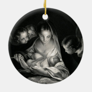 Nativiteit Baby Jesus Virgin Mary Angels Black Whi Keramisch Ornament