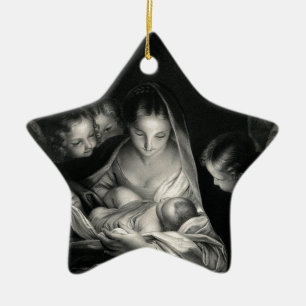Nativiteit Baby Jesus Virgin Mary Angels Black Whi Keramisch Ornament