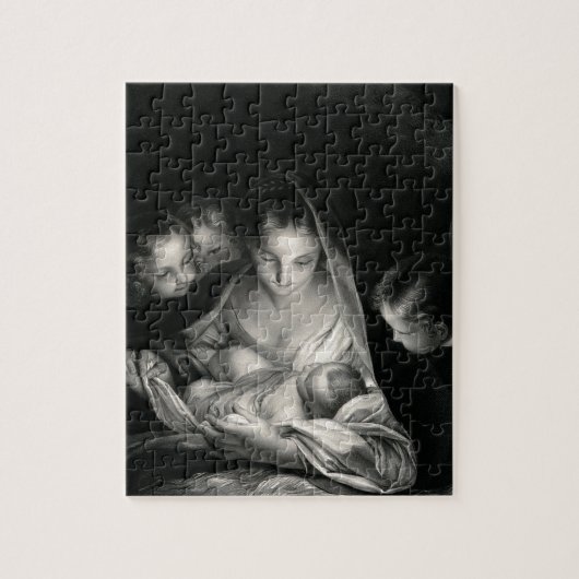 Nativiteit Baby Jesus Virgin Mary Angels Black Whi Legpuzzel (Verticaal)