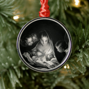 Nativiteit Baby Jesus Virgin Mary Angels Black Whi Metalen Ornament