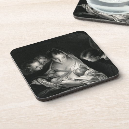 Nativiteit Baby Jesus Virgin Mary Angels Black Whi Onderzetter (Linkerzijde)