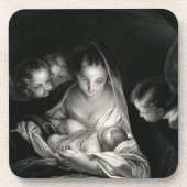 Nativiteit Baby Jesus Virgin Mary Angels Black Whi Onderzetter (Voorkant)