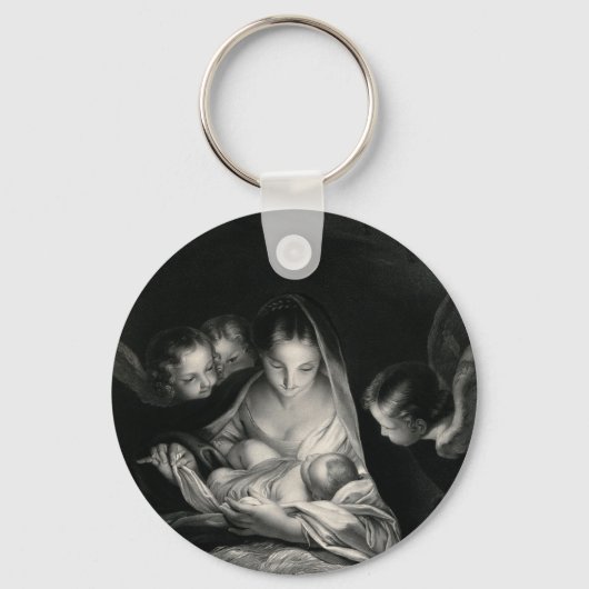 Nativiteit Baby Jesus Virgin Mary Angels Black Whi Sleutelhanger (Voorkant)
