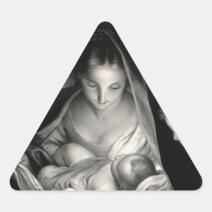 Nativiteit Baby Jesus Virgin Mary Angels Black Whi Sticker