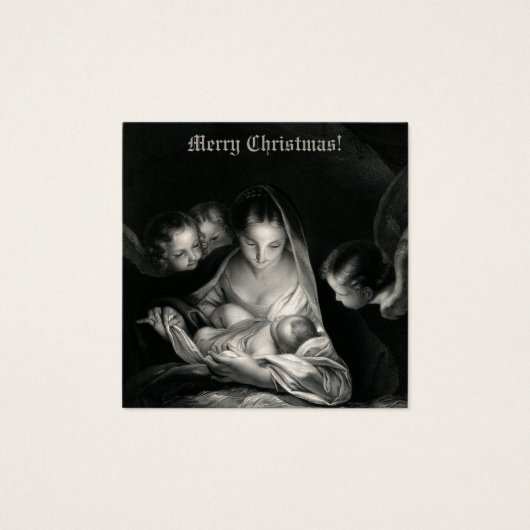 Nativiteit Baby Jesus Virgin Mary Angels Black Whi Vierkante Visitekaartjes (Voorkant)