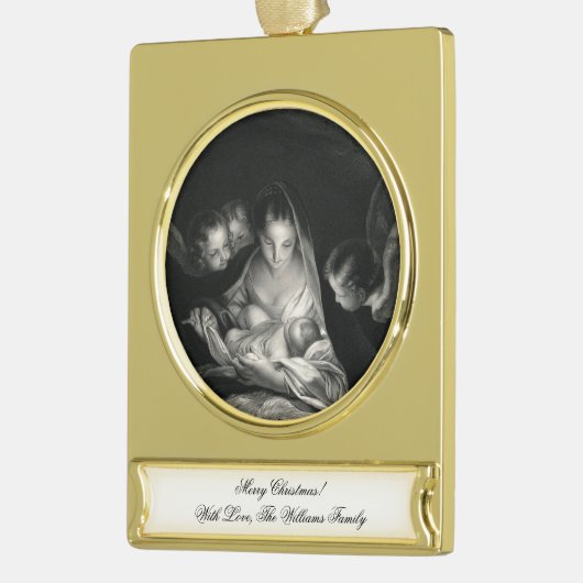 Nativiteit Baby Jesus Virgin Mary Angels Kerstmis Verguld Banner Ornament (Links)