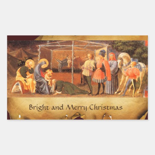 NATIVITEIT CHRISTMAS PARCHMENT/ADORATIE MAGI RECHTHOEKIGE STICKER (Voorkant)