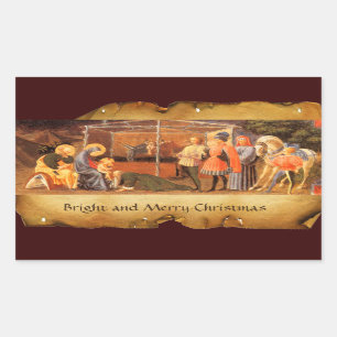 NATIVITEIT CHRISTMAS PARCHMENT/ADORATIE MAGI RECHTHOEKIGE STICKER