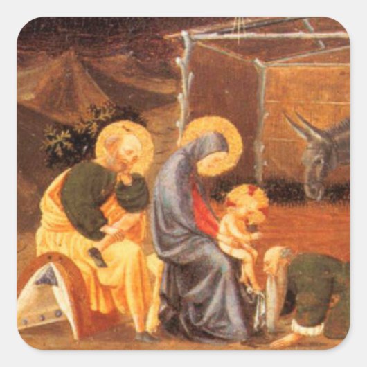 NATIVITEIT CHRISTMAS PARCHMENT/ADORATIE MAGI VIERKANTE STICKER (Voorkant)
