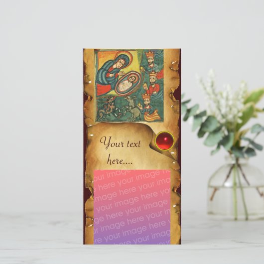 NATIVITEIT CHRISTMAS PARCHMENT / Adoratie van Magi Feestdagenkaart (Staand voorkant)