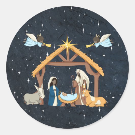 Nativiteit Donkere huidskleur kerstmis Ronde Sticker (Voorkant)