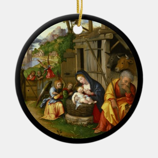 Nativiteit en Child Angels c1515 Keramisch Ornament (Voorkant)