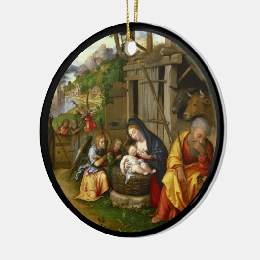 Nativiteit en Child Angels c1515 Keramisch Ornament (Links)