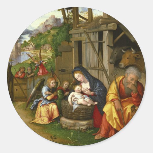 Nativiteit en Child Angels c1515 Ronde Sticker (Voorkant)
