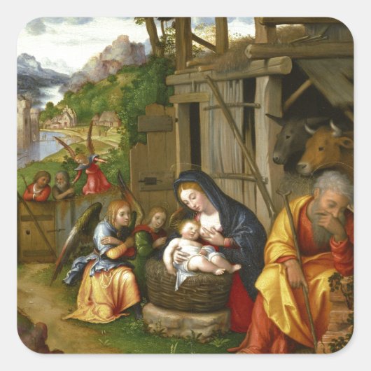 Nativiteit en Child Angels c1515 Vierkante Sticker (Voorkant)