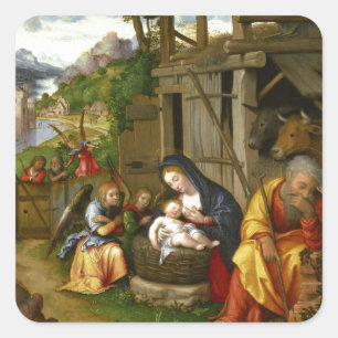 Nativiteit en Child Angels c1515 Vierkante Sticker