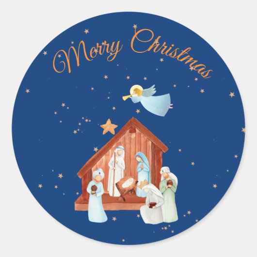 Nativiteit en sterren ronde sticker (Voorkant)