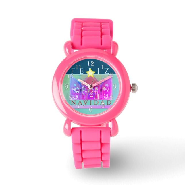 Nativiteit "Feliz Navidad" Horloge (Voorkant)