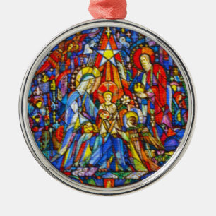 Nativiteit gestileerde Glas in lood stijl Metalen Ornament