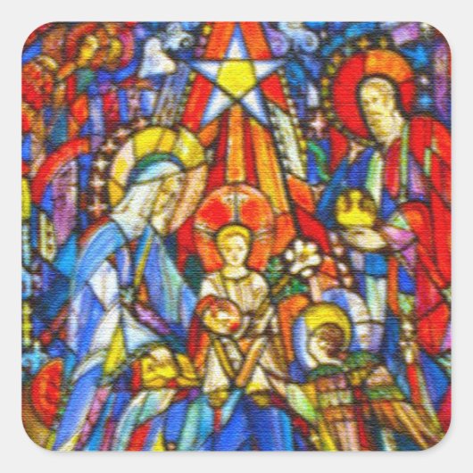 Nativiteit gestileerde Glas in lood stijl Vierkante Sticker (Voorkant)