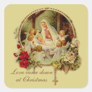 Nativiteit Gezegende moeder Baby Jesus Rosary Roze Vierkante Sticker
