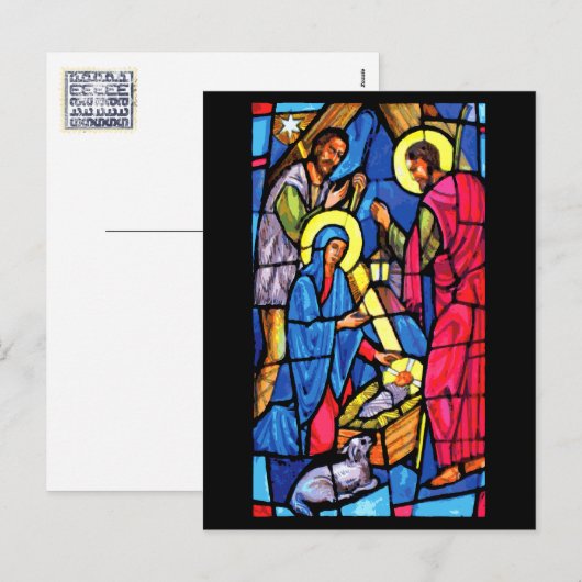 Nativiteit Glas in lood Kerstmis Feestdagenkaart (Voorkant / Achterkant)