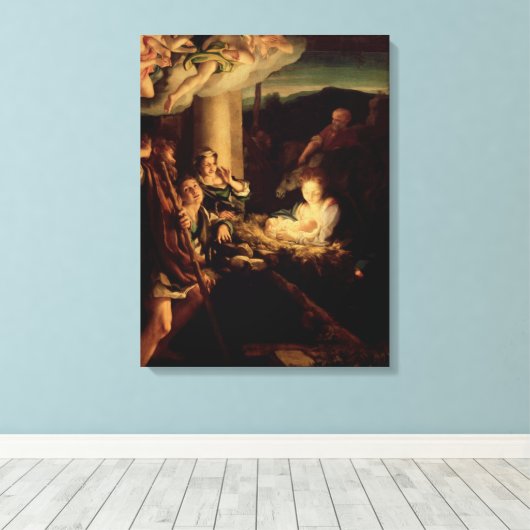 Nativiteit - Heilige nacht - Correggio - Renaissan Canvas Afdruk (Insitu (Houten vloer))