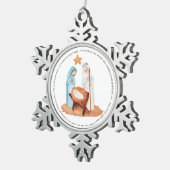 Nativiteit in een gevaarlijke caroltekst tin sneeuwvlok ornament (Rechts)