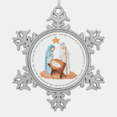 Nativiteit in een gevaarlijke caroltekst tin sneeuwvlok ornament (Voorkant)