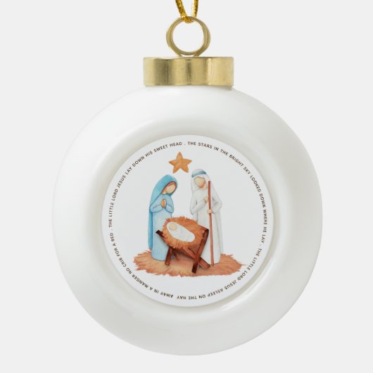 Nativiteit in een gevaarlijke tekst keramische bal ornament (Voorkant)
